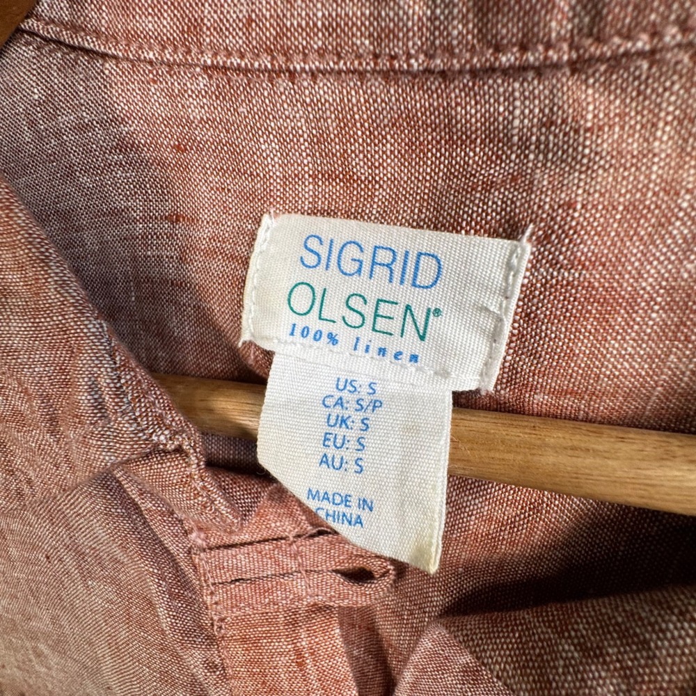 Sigrid Olsen Linen Tunic Womens S Coral Pink Coastal Chic Roll Tab Sleeve - Picture 4 of 8